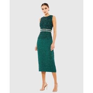 Mac Duggal 10509 Vertical Sequin Midi Sheath Dress Size 0